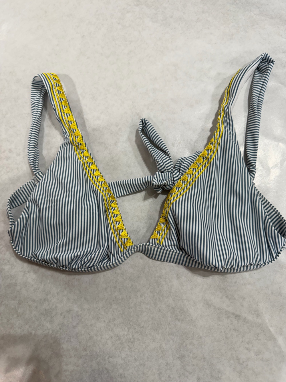 Lucky Brand Navy & White Striped Girls' Bikini Top with Yellow Trim